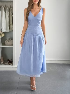 Elegant Plunge V-Neck Cropped Maxi Dress