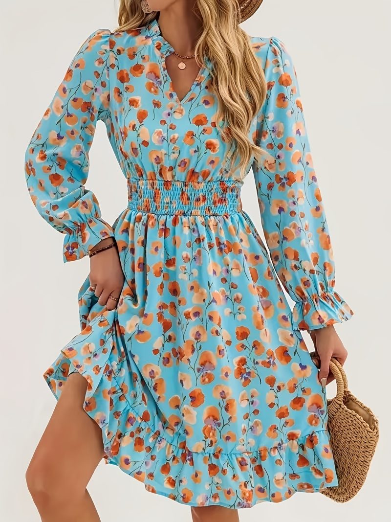 Women's Printed Smocked Waist Spring Casual Dress - Image 4