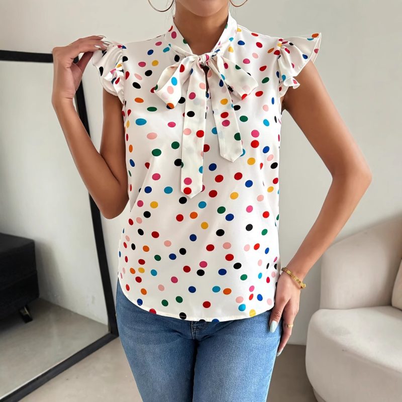 Lace-Up Ruffle Sleeve Printed Summer Top