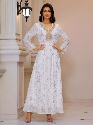Women’s Long Sleeve Gold Pattern Maxi Dress