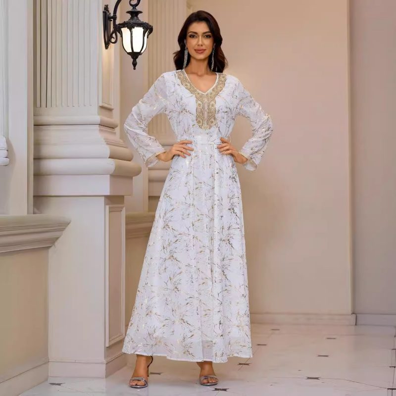 Women’s Long Sleeve Gold Pattern Maxi Dress