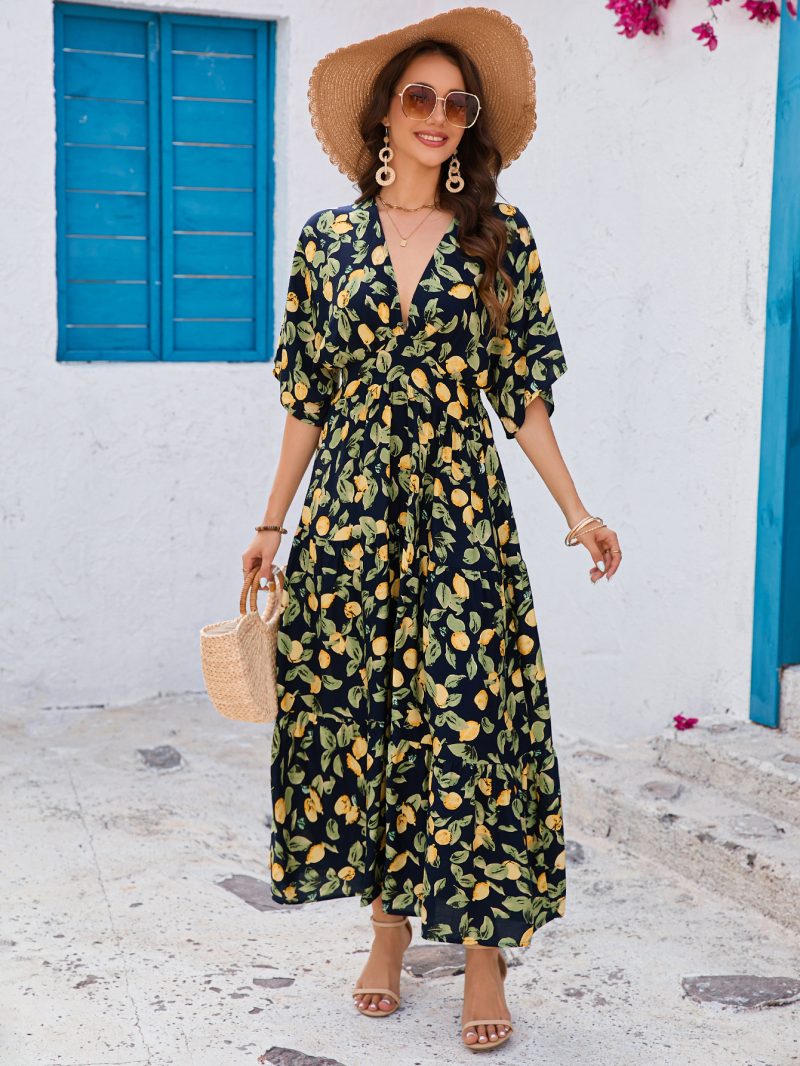 Batwing Sleeve V-Neck Slimming Maxi Dress - Image 2