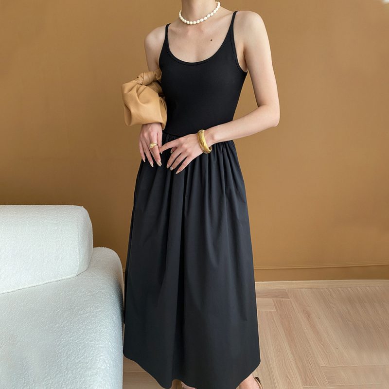 Elegant A-Line Black Camisole Summer Dress - Image 2