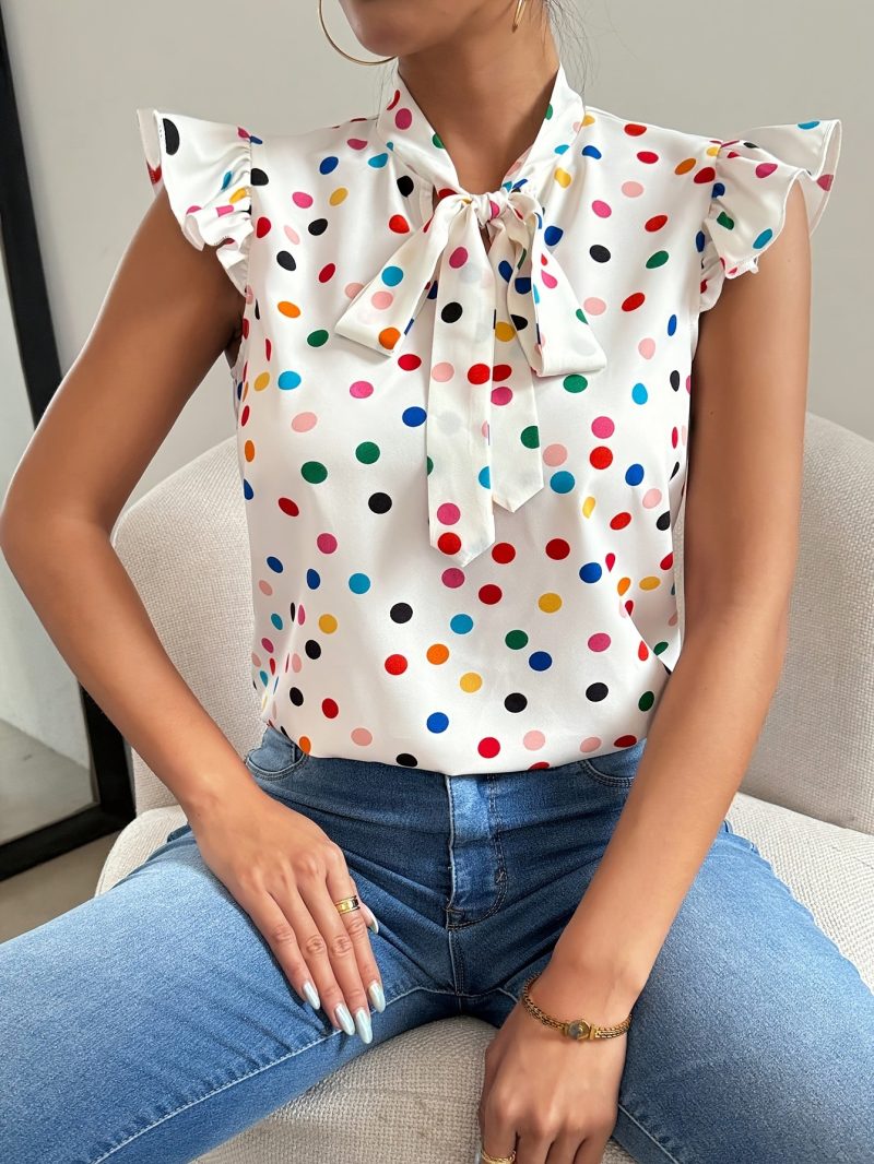 Lace-Up Ruffle Sleeve Printed Summer Top - Image 3