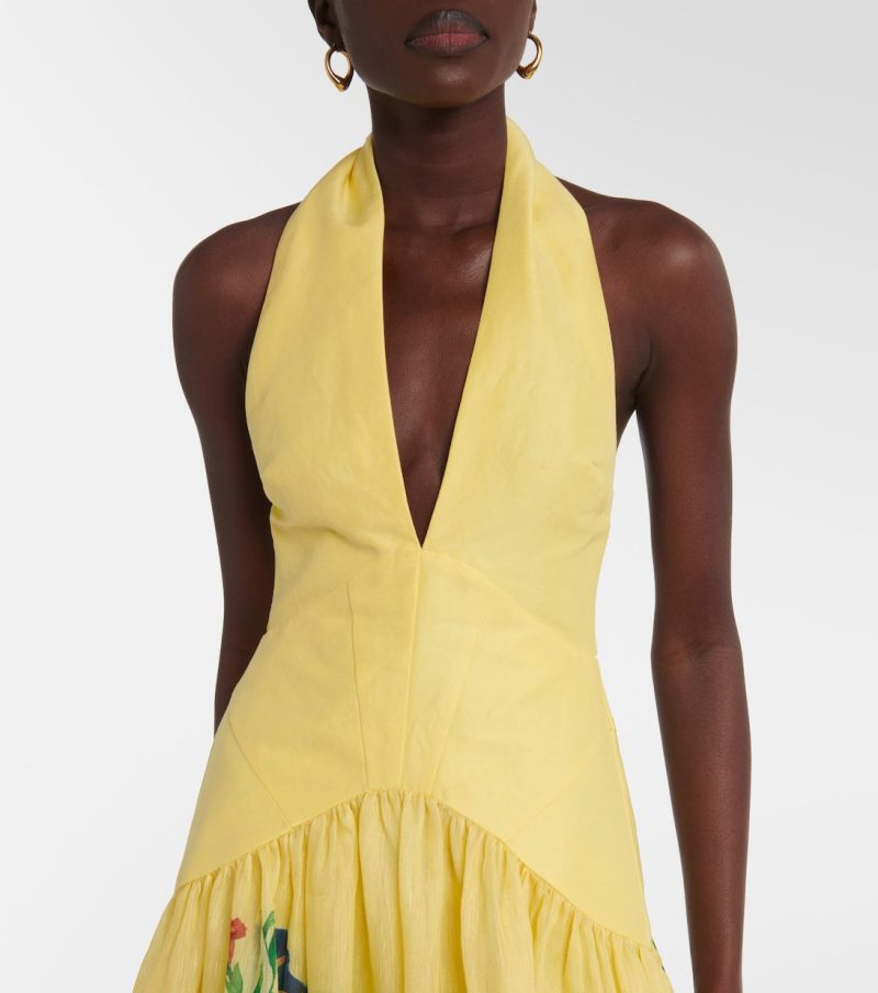 Linen Halter Deep V Backless Swing Dress - Image 2