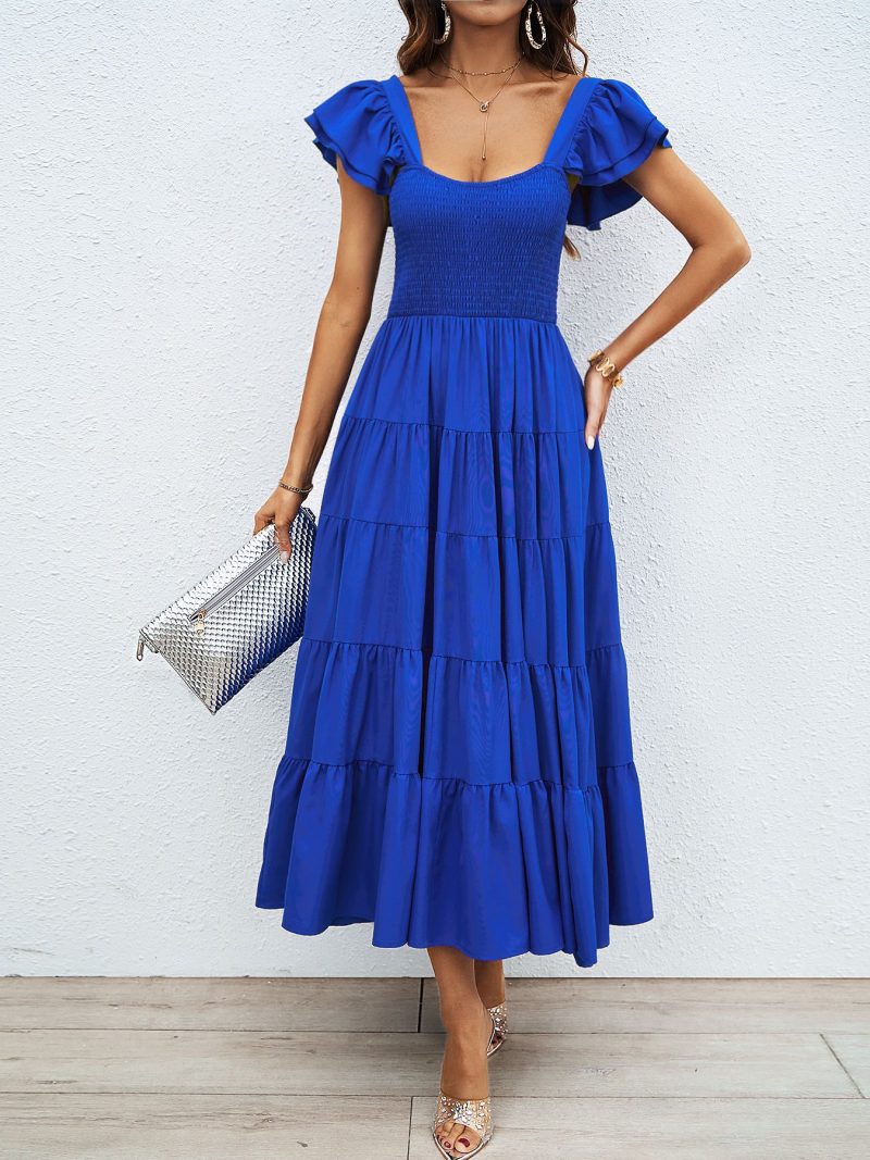 Bohemian Square Collar Pleated Ruffle Dress - Image 3