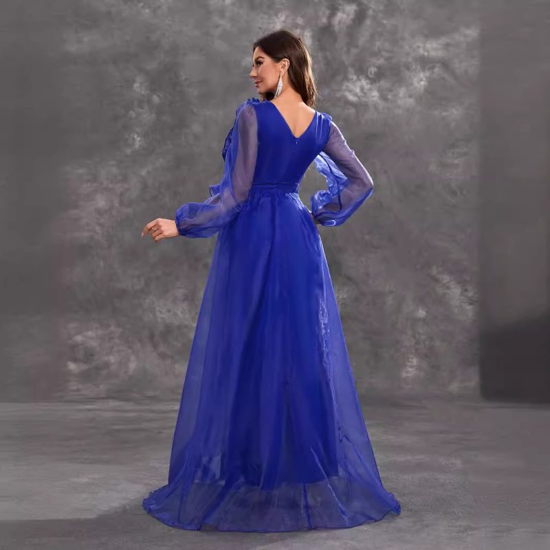 Elegant V-Neck Flounce Long Evening Dress - Image 2