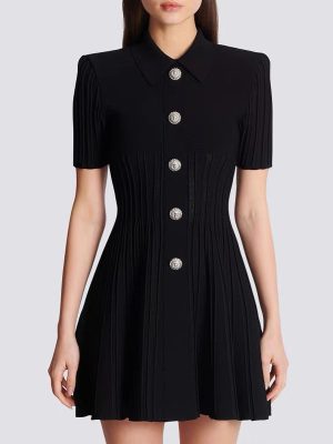 High-Quality Knitted Collared A-Line Dress – Slim Fit Style