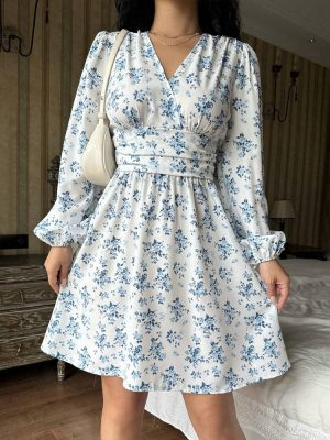 Floral High Waist A-Line Winter Dress
