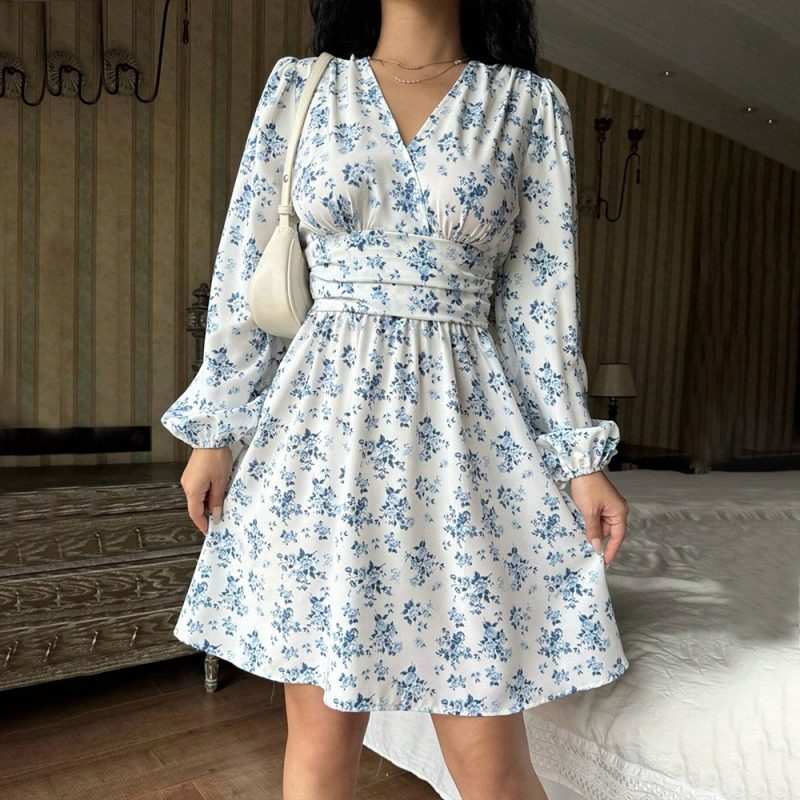Floral High Waist A-Line Winter Dress