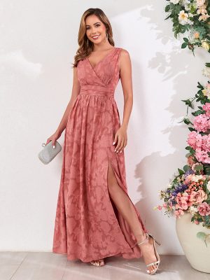 Chiffon Sleeveless V-Neck Slit Evening Dress