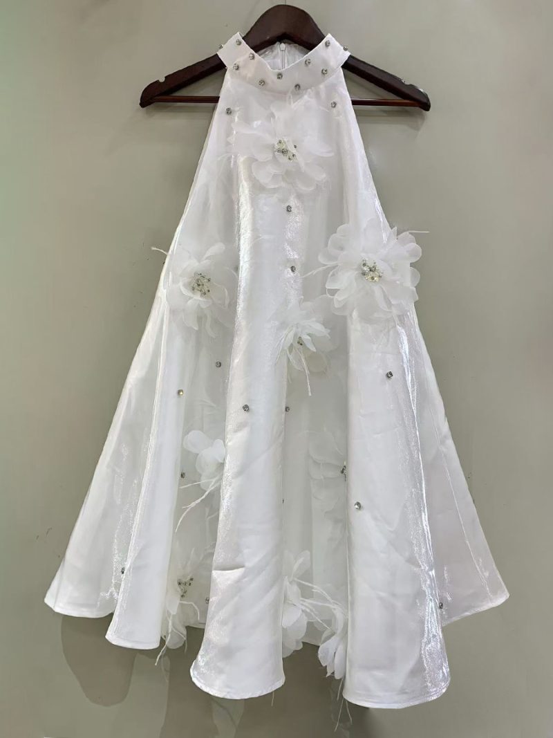 Rhinestone Floral A-Line Short Dress Women - Image 4