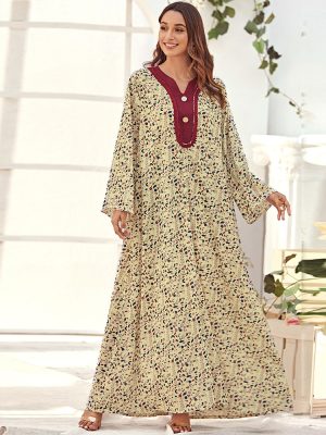 Autumn Winter V-Neck Floral Loose Dress