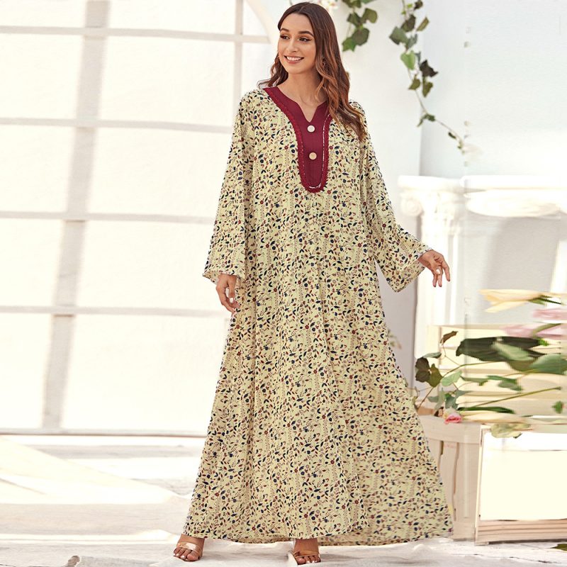 Autumn Winter V-Neck Floral Loose Dress