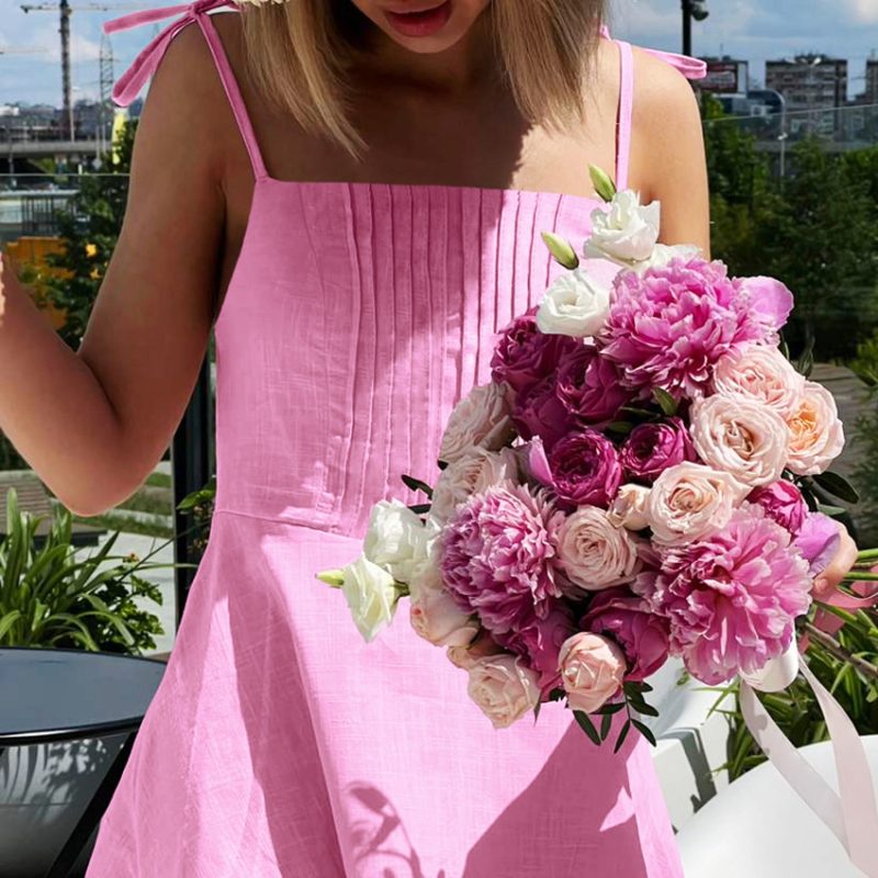 Summer Cotton Linen Ruffled Sling Dress - Image 2