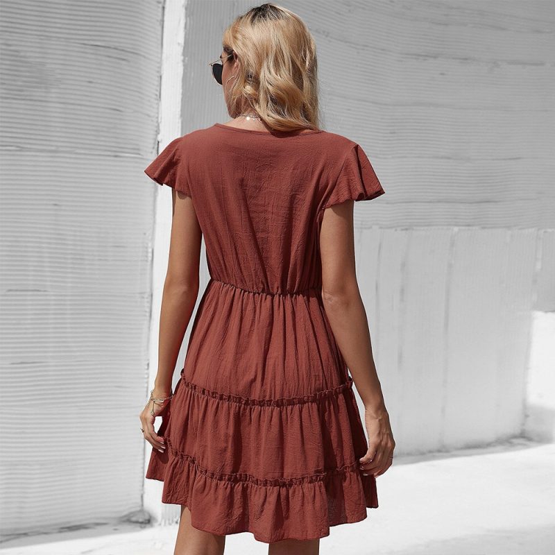 Red Cotton Office Sundress with Mid Waist - Image 3