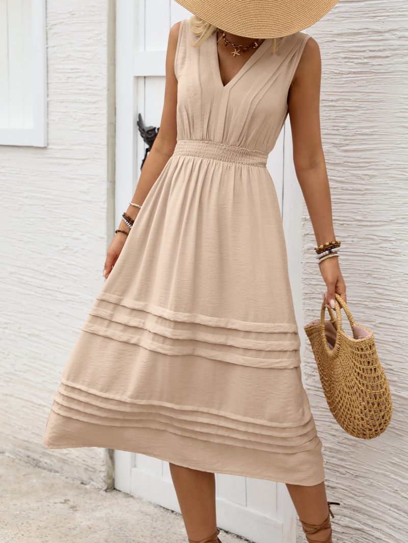 Solid Color V Neck Sleeveless Office Dress - Image 2