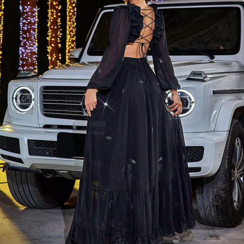 Elegant Chiffon Stitching Formal Swing Maxi Dress - Image 4