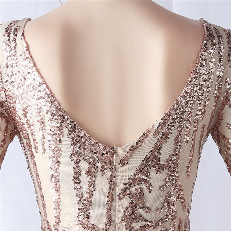 High-End Ostrich Hair Mesh Sequin Evening Dress - Image 2