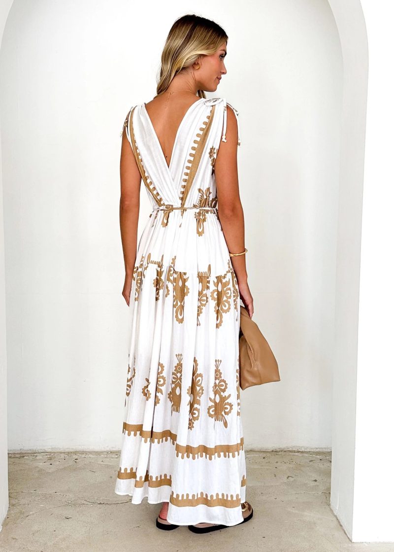 Summer Printed V-Neck Waist-Controlled Large Hem Maxi Dress - Image 2