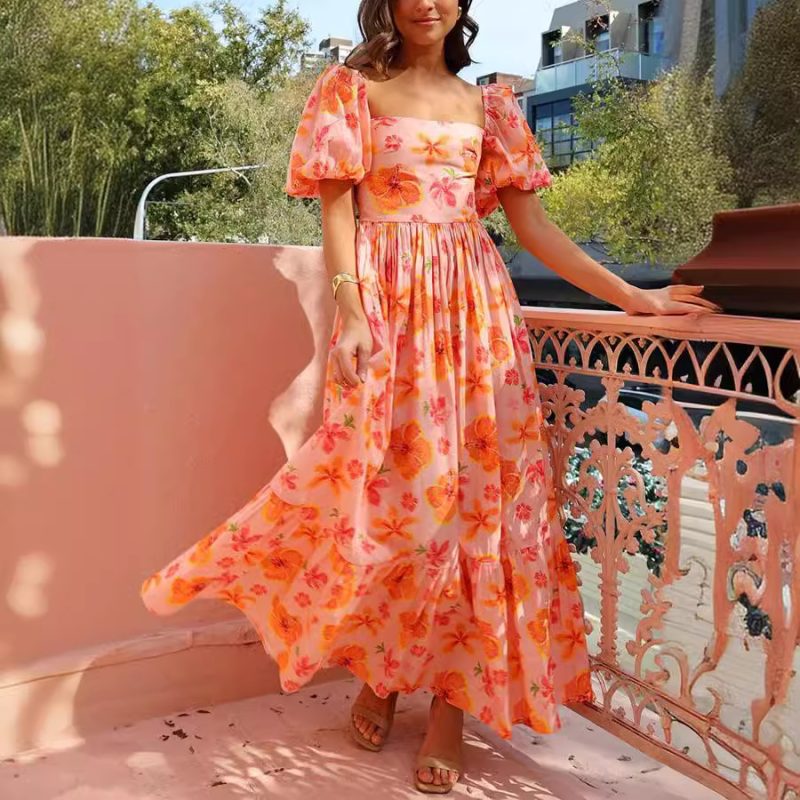 High Waist Printed A-Line Summer Dress - Image 3