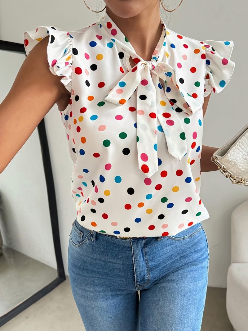 Lace-Up Ruffle Sleeve Printed Summer Top - Image 2