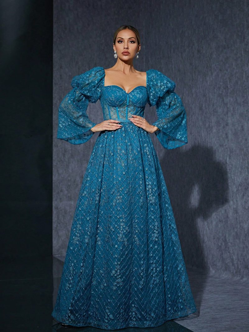 Embroidered Bubble Bell Sleeve Fairy Evening Dress - Image 3