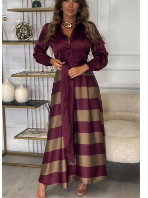 Long Sleeve Faux Layered Striped Dress Women