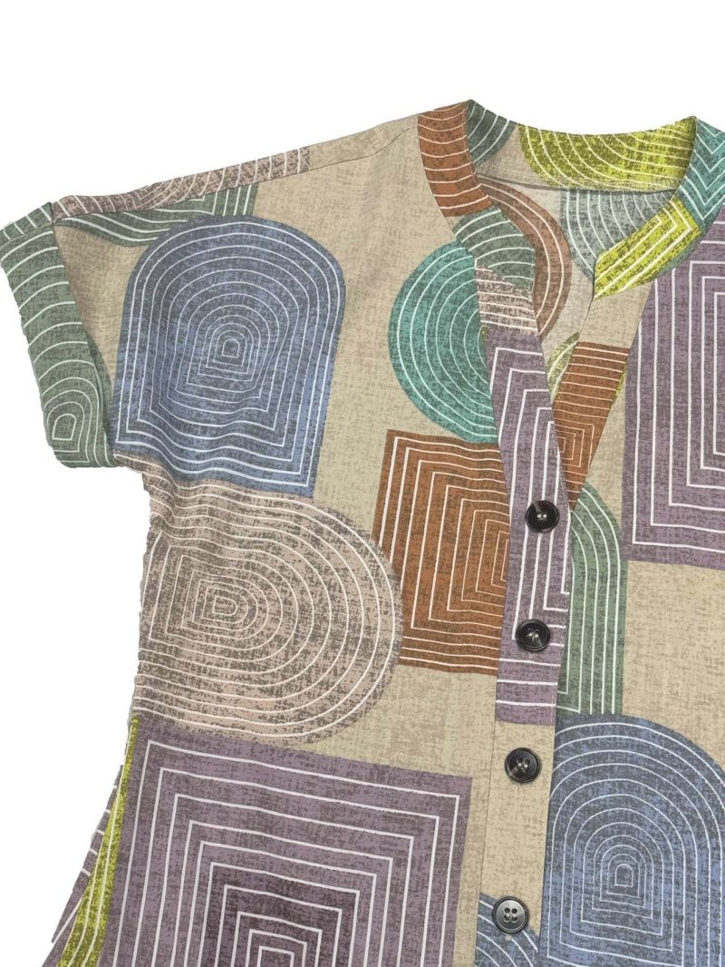 Summer Geometric Print V-Neck Button Dress - Image 4