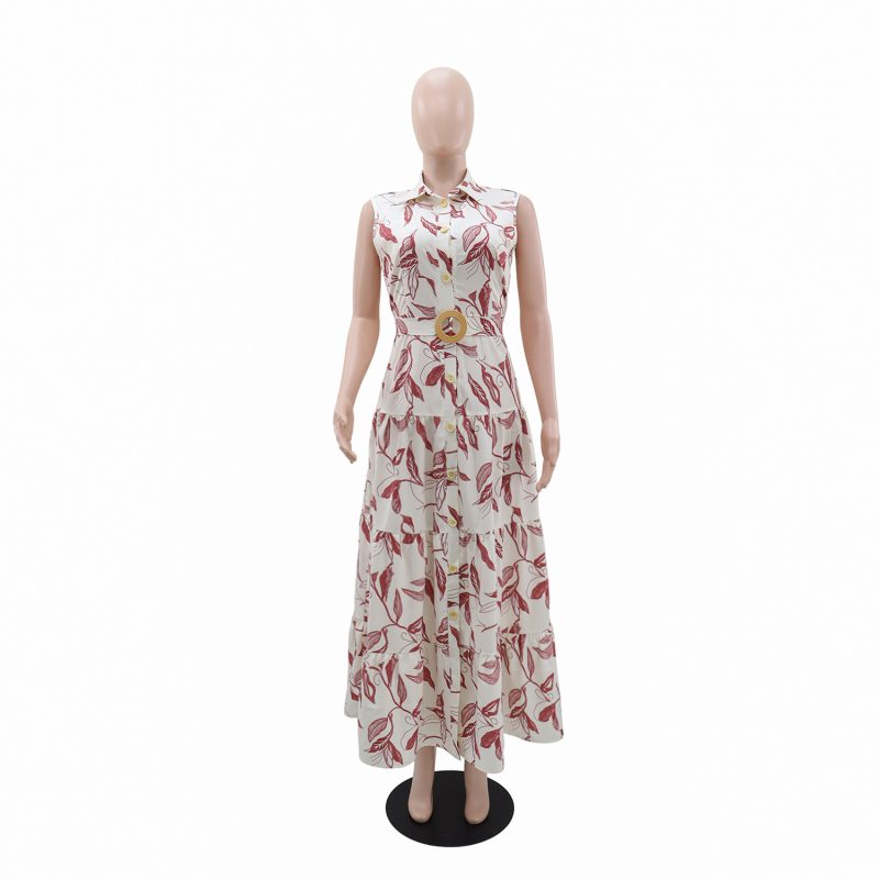 Casual Belted Sleeveless Collared A-Line Dress - Image 3