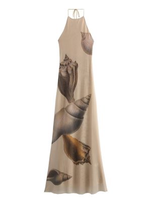 Slim Fit Shell Print Silk Mesh Dress