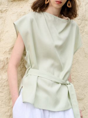 High-End Tencel Linen Swing Collar Lace-Up Cotton Shirt