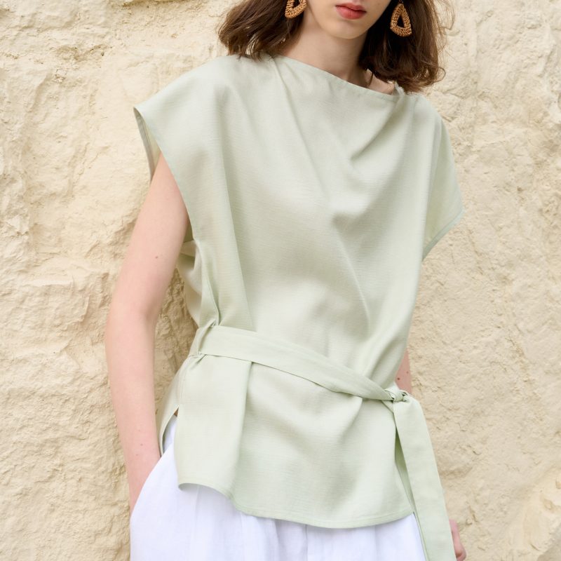 High-End Tencel Linen Swing Collar Lace-Up Cotton Shirt