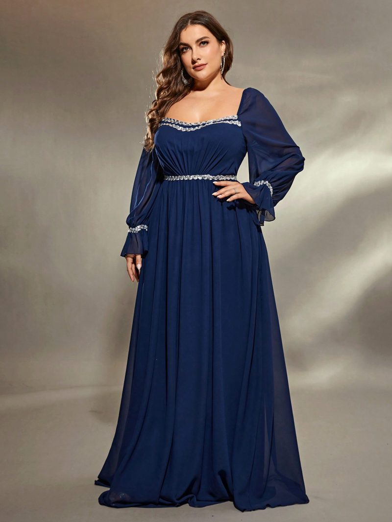 Square Collar Evening Dress – Plus Size Chiffon Style - Image 4