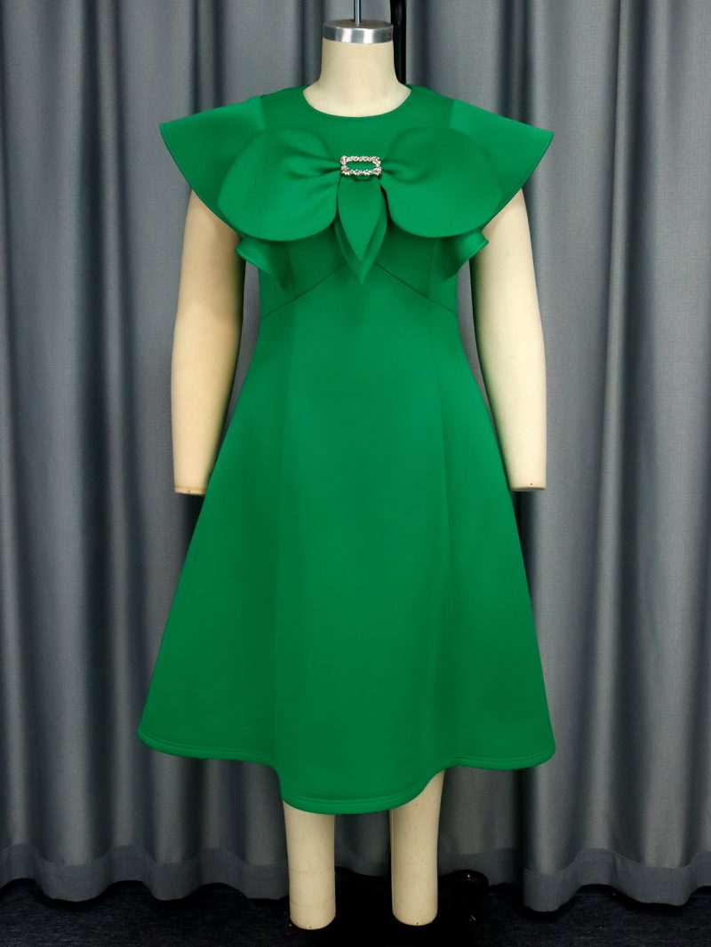 Elegant Bow Round Neck Cape Sleeve Dress - Image 2
