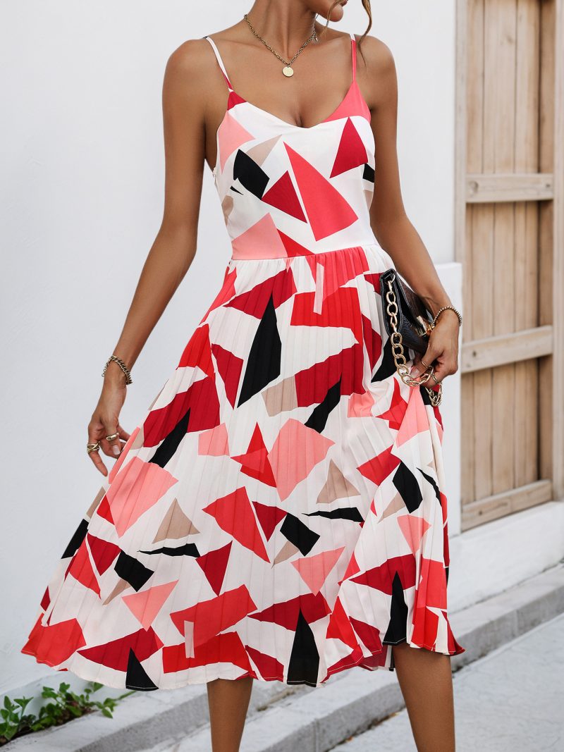 Summer Sling A-Line Midi Geometric Print Dress - Image 2