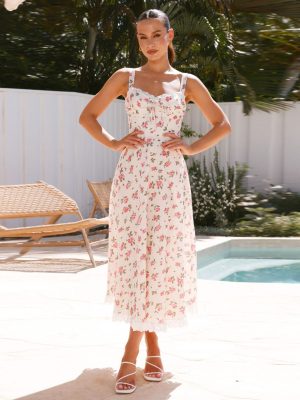 Lace Stitching V Neck Slim Maxi Dress