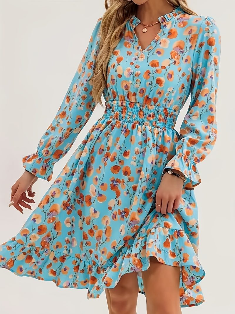 Women's Printed Smocked Waist Spring Casual Dress - Image 3