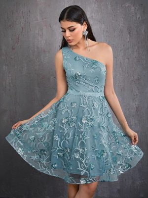 One-Shoulder Sleeveless Short Ball Gown Dress