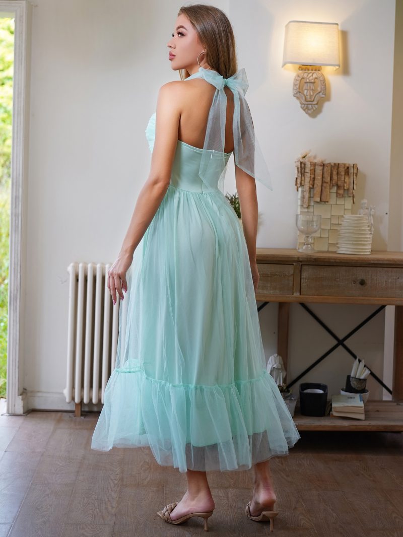 Lace-Up Tulle Princess Bridesmaid Midi Dress - Image 4