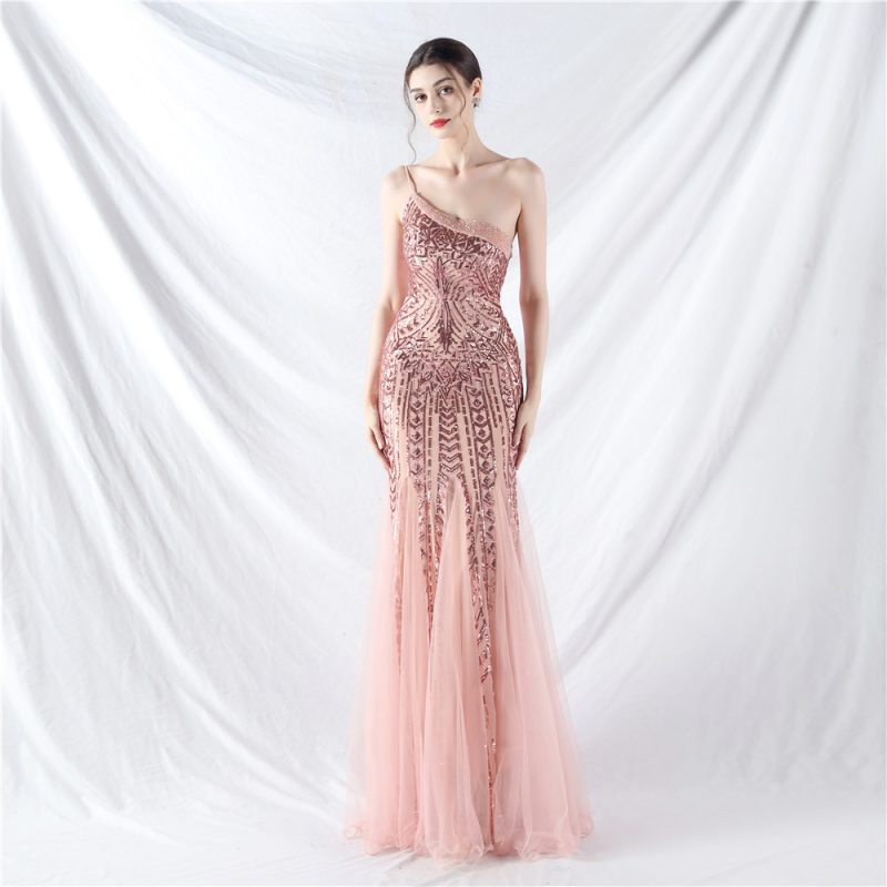 High-End Floral Beaded Sequin Mesh Evening Dress - Image 4