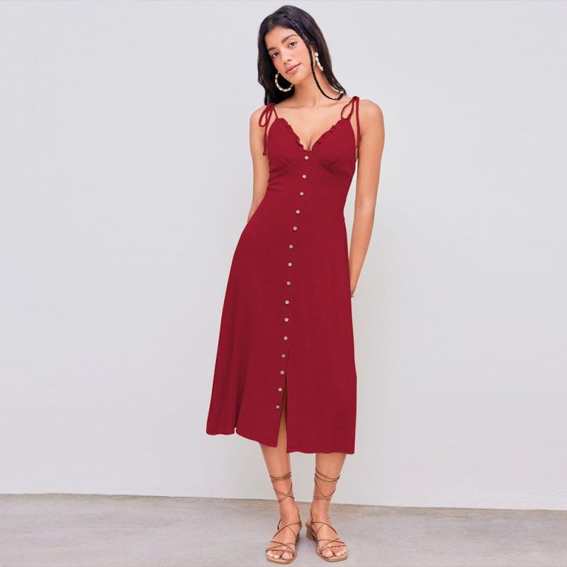 Summer Slim Dress with Elegant French V-Neck Design