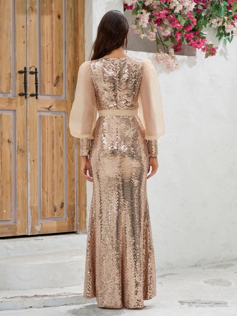 Sequined Mesh Long Sleeve Prom Party Dress - Image 2