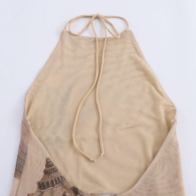 Slim Fit Shell Print Silk Mesh Dress - Image 4