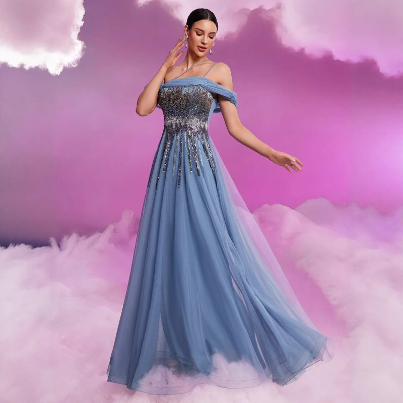 Elegant Sequin Mesh Tube Top Formal Gown