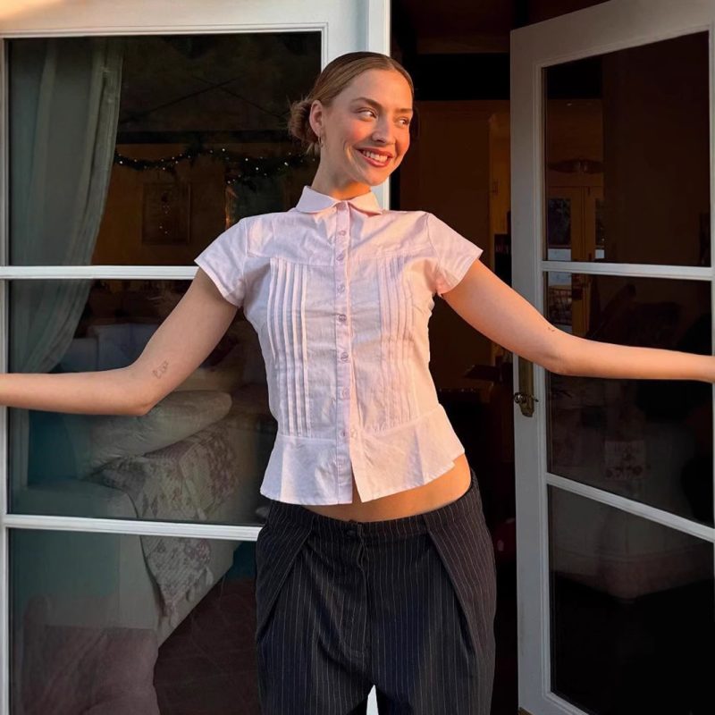 Organ Pleated Waist-Trimming Short Sleeve Shirt - Image 3