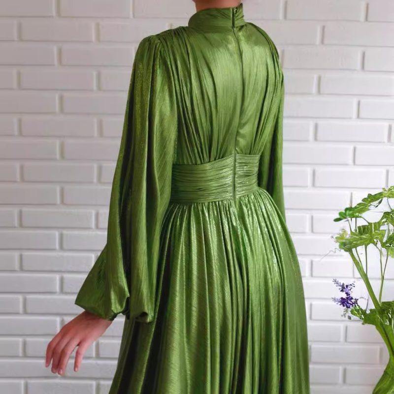 Avocado Green Halter Maxi Dress with Swing Skirt - Image 3