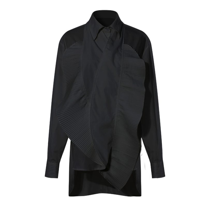 Spring Retro Irregular Ruffled Asymmetric Women’s Shirt - Image 2
