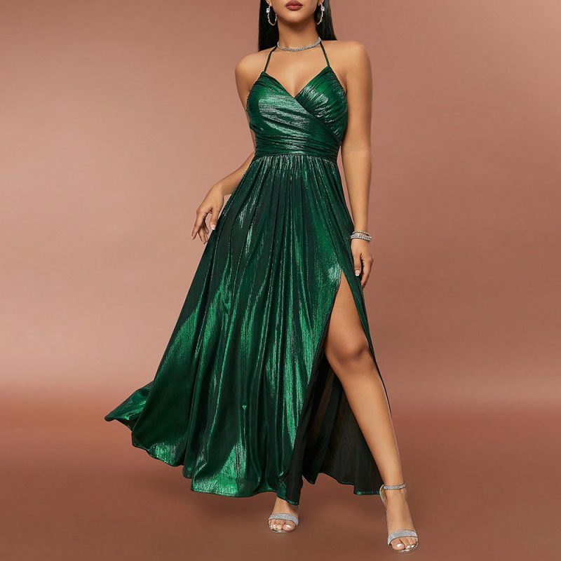 Retro Pleated Split Strap Summer Dress Women - Image 2