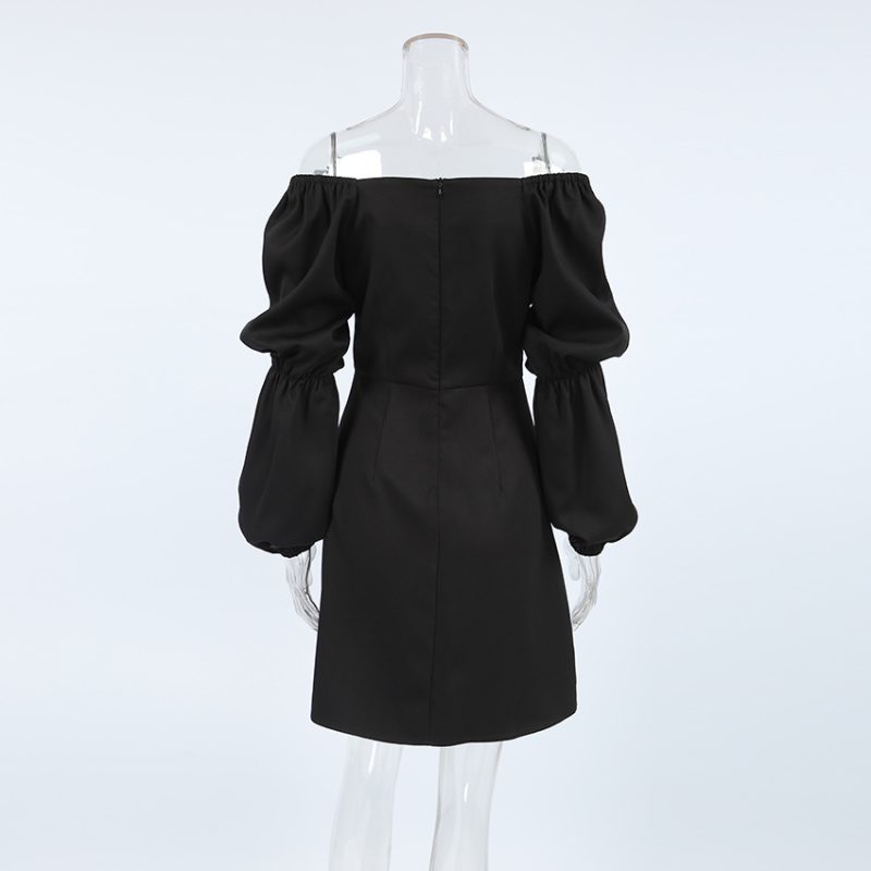 Black V-Neck Pleated Slit Office Dress - Image 3